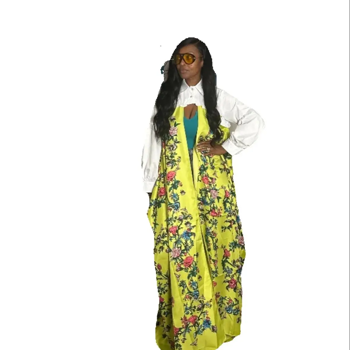 Damen-Cardigans mit Blumenmuster, vorne offen, Übergröße, falscher Kragen, Sommer-Kimonos aus Twill-Seide, Afrika-Strand-Bikini-Vertuschung, muslimisches Outfit