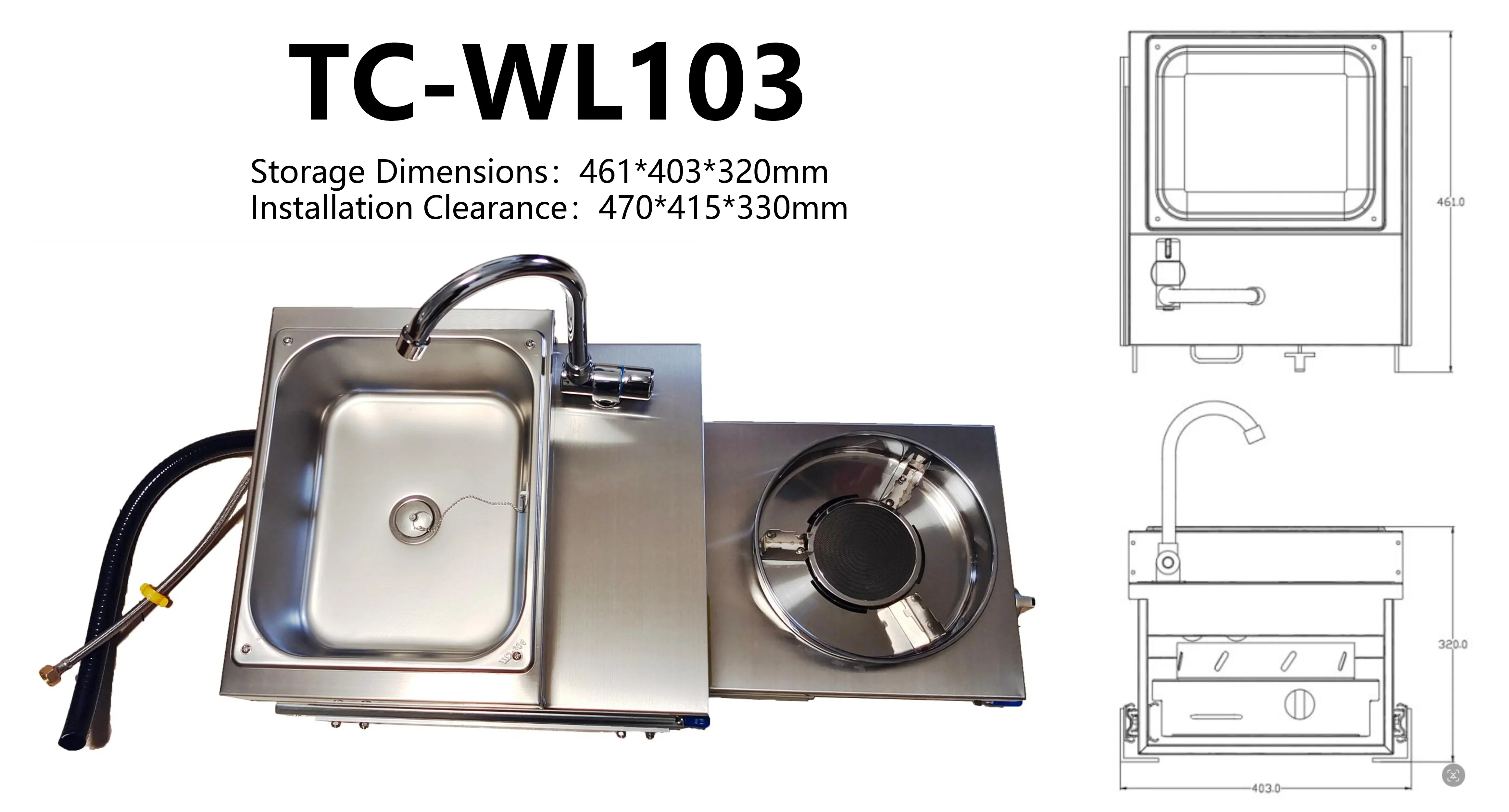 Stainless Steel Outdoor Pull Out RV Sink With Gas Stove Slide Out Kitchen Cooktop For Camper Trailer Caravan Motorhome