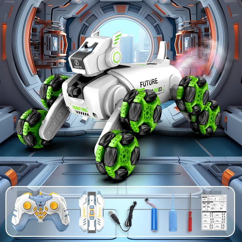 Robot Rc à double contrôle, voiture de cascade télécommandée avec lumière, chiens mécaniques radiocommandés intelligents, jouet pour garçons, cadeau pour enfants