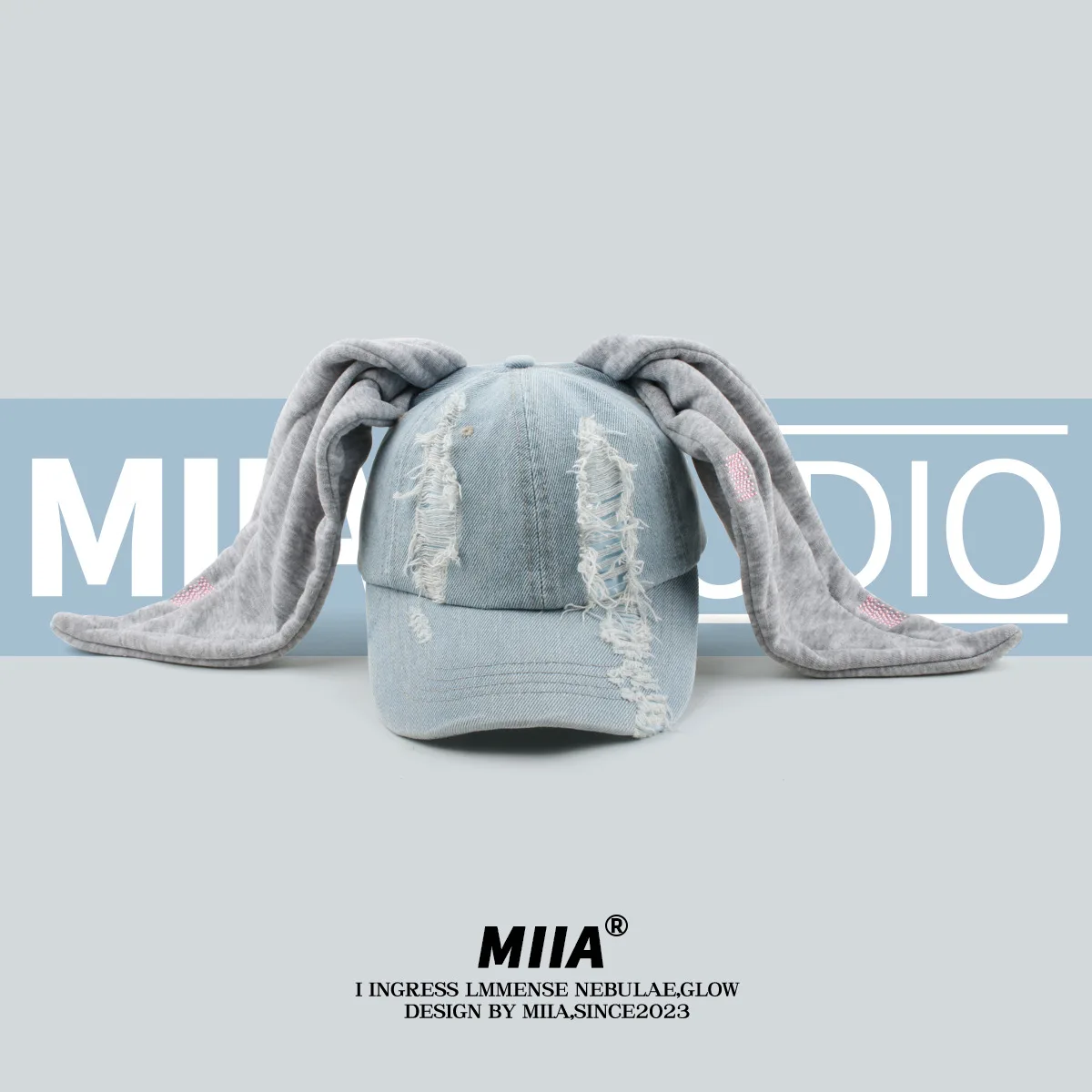 New Long Rabbit Ear Hat Y2K Style Blue Denim Baseball Caps Fashion