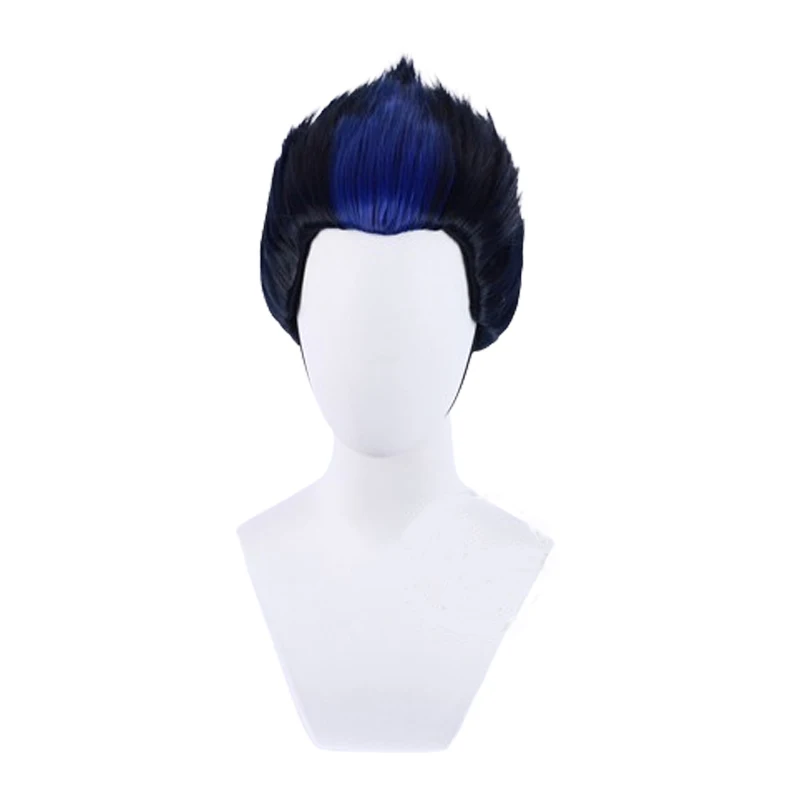 L-email wig Synthetic Hair Game Valorant Yoru Cosplay Wig 28cm  Black Mixed Blue Color Cosplay Wigs Heat Resistant Wig