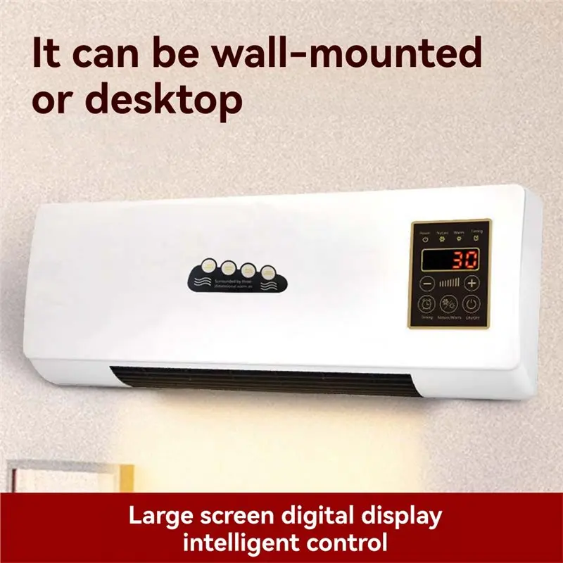 SANQ Wall Mounted Space Heater Fan 2 in 1, Digital Display Timing for Home Office Dormitory EU Plug 220V