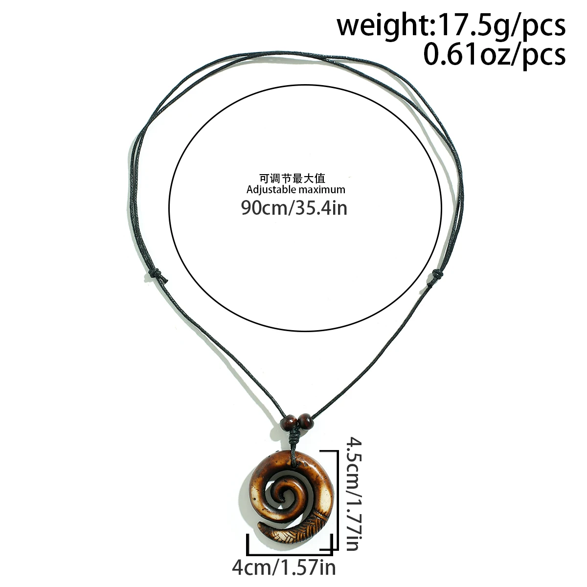 KunJoe Ethnic Metal Spiral Pendant Necklace for Men Retro Wood Beads Wax Thread Adjustable Long Rope Necklace Party Gift