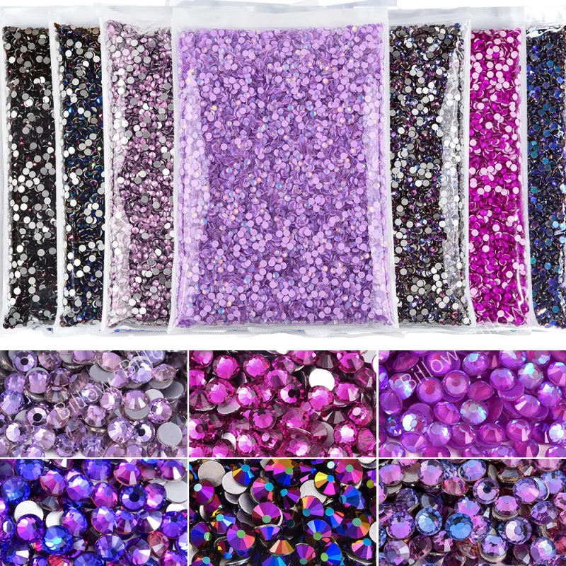 Wholesale Purple Velvet Glitter Non Hotfix Rhinestones стразы Nails Crystals Strass Diamond for Dress Nail Charms Nail Art 원피스