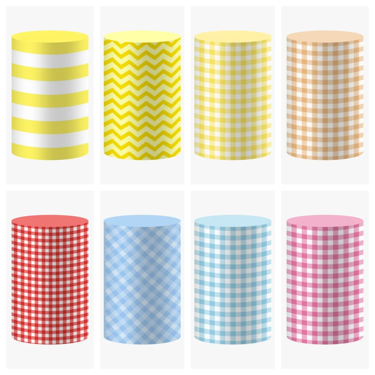 Lattice Striped Cylinder Column Cover Pink Blue Polyester Elastic Stretchable Baby Shower Birthday Dessert Table Cover Backdrop