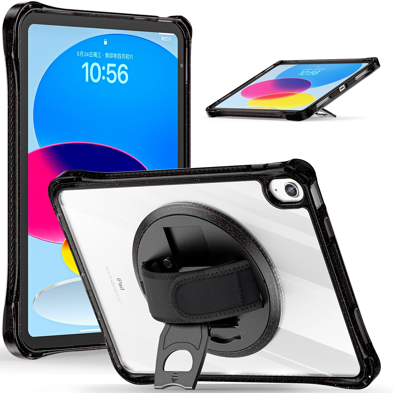 For Ipad 10th Generation Case 10.9 Inch 2022 Shockproof Transparent Wrist Strap Rotating Stand For Ipad 10th Generation 10.9