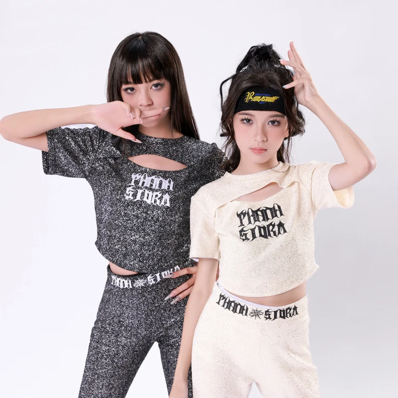 

Kpop Dance Clothing Girls Short Sleeves Navel Tops Pants Sequin Performance Clothes Y2K Concert Stage Jazz Dance Costume BL15323