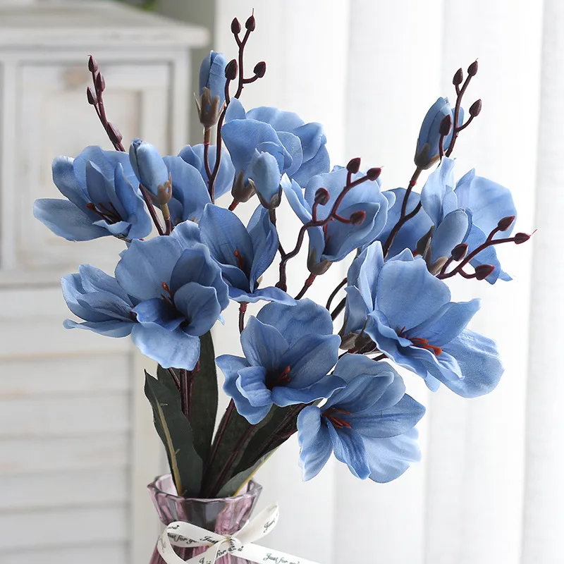 Ramo de flores artificiales de seda, planta de simulación de Magnolia para decoración del hogar, sala de estar, boda, 5 tenedores, 20 cabezas