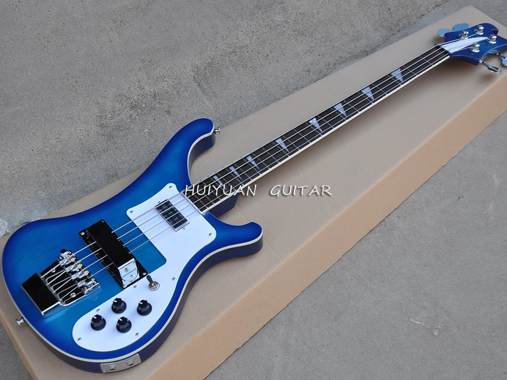 4 Strings Blue Electric Bass with White Pickguard,Rosewood Fretboard