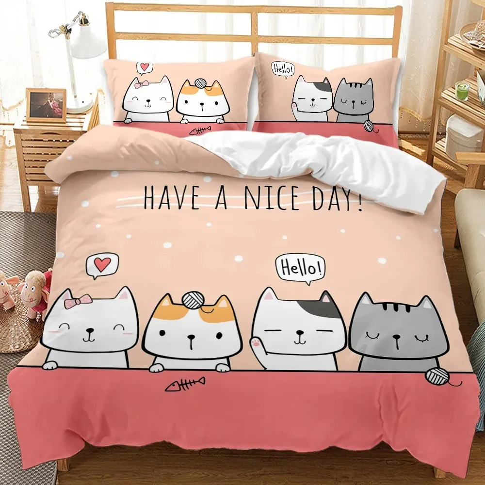 

Cat Cartoon Kitten Sleeping on Crescent Moon Stars Night Dreams Bedding Set Polyester Bedroom Duvet Cover Pillowcase