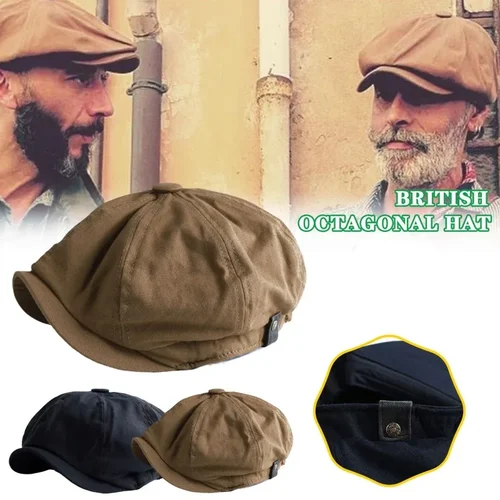 Imagen 2 del producto Boinas de algodón de estilo británico para hombre y mujer, sombrero plano Vintage octogona, tamaño grande XXXL62cm, Newsboy, otoño e invierno, nuevo