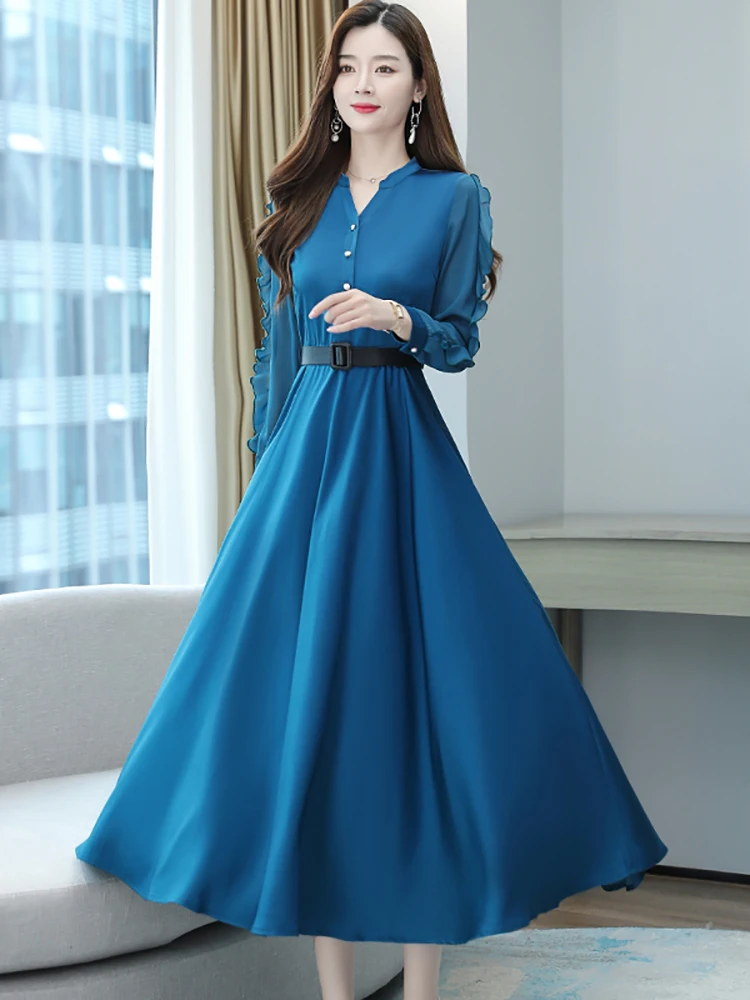 Female Red Acetate Satin Luxury Long Dress Autumn Winter Chic Ruffled Long Sleeve Dress 2024 Korean Elegant Bodycon Party Dress