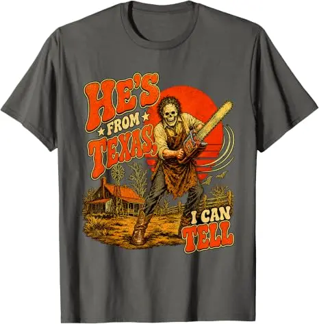 Er kommt aus Texas, das kann ich dir sagen. Kettensägen-Horror-Halloween-T-Shirt, Y2k Texas Kettensägen-Skelett Country Grafik-Bekleidung, weiche Baumwoll-T-Shirts. – Detail 6