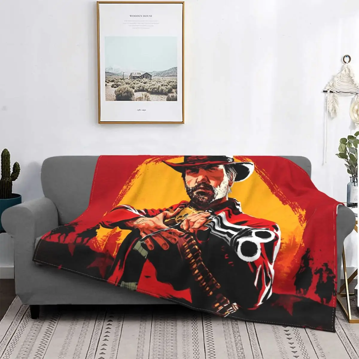 Red Dead Redemptions RDR2 Flannel Throw Blanket West Cowboy Game Blankets for Sofa Office Lightweight Bed Rug