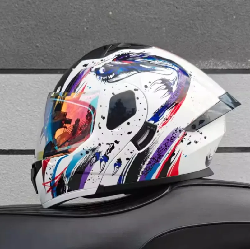 Modular Motorcycle Helmet Dual Visor Flip Up Helmet with Bluetooth & Spoiler Full Face Helmet for Men Women All Seasons