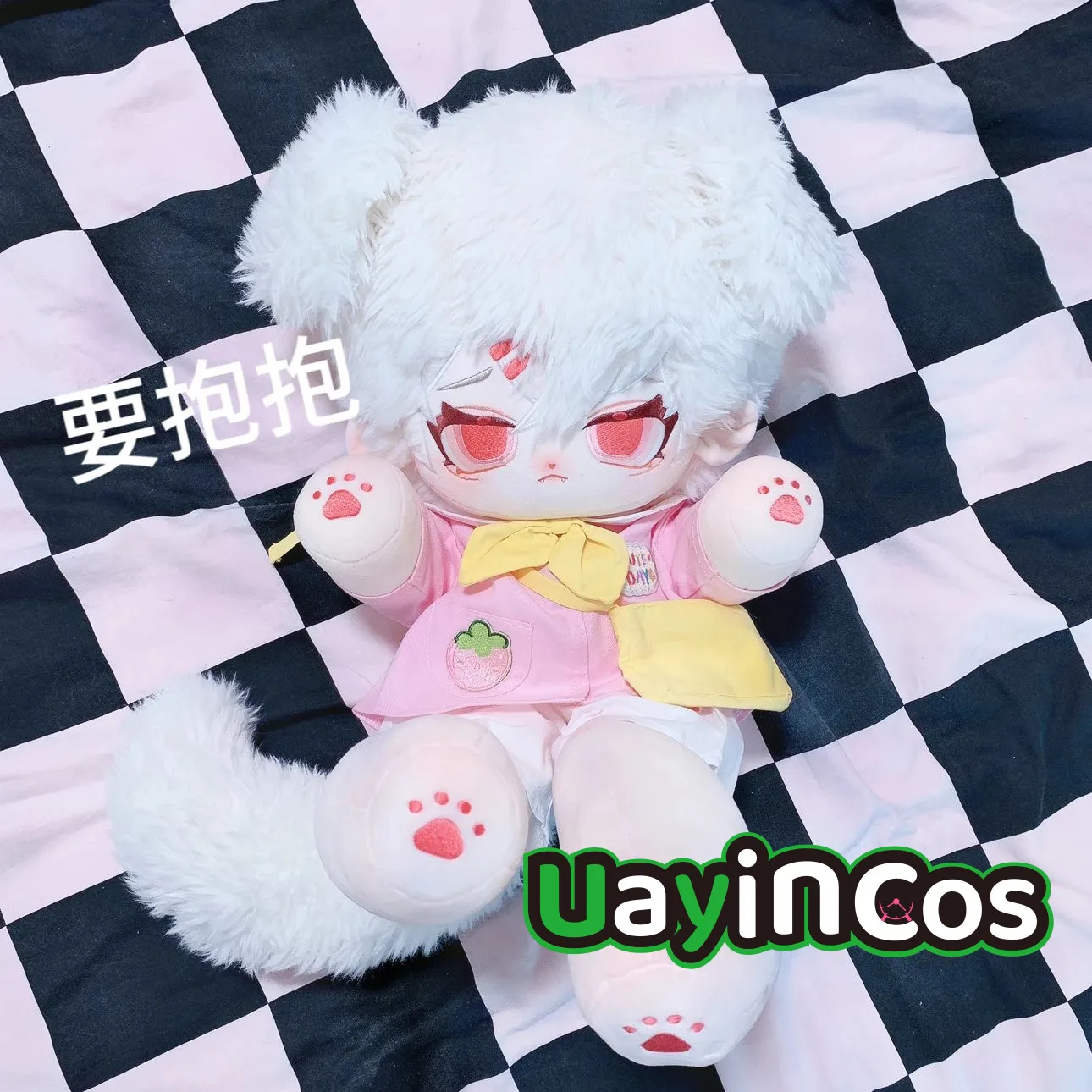 60cm Anime White Hair Pink Eyes tao Monster Tail Prince Cool Guy Stuffed Long legs Plushies Plush Cotton Doll Body Toy For Kids