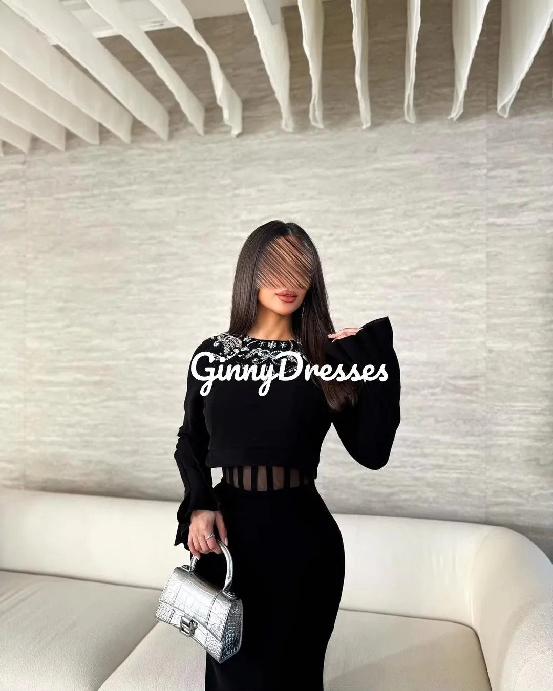 فساتين Fساتين مطرزة بطول الأرض مخصصة للعمود للمناسبات الخاصة بخط عنق سكوب وسحاب حتى فساتين بأكمام طويلة لـ Pr #5