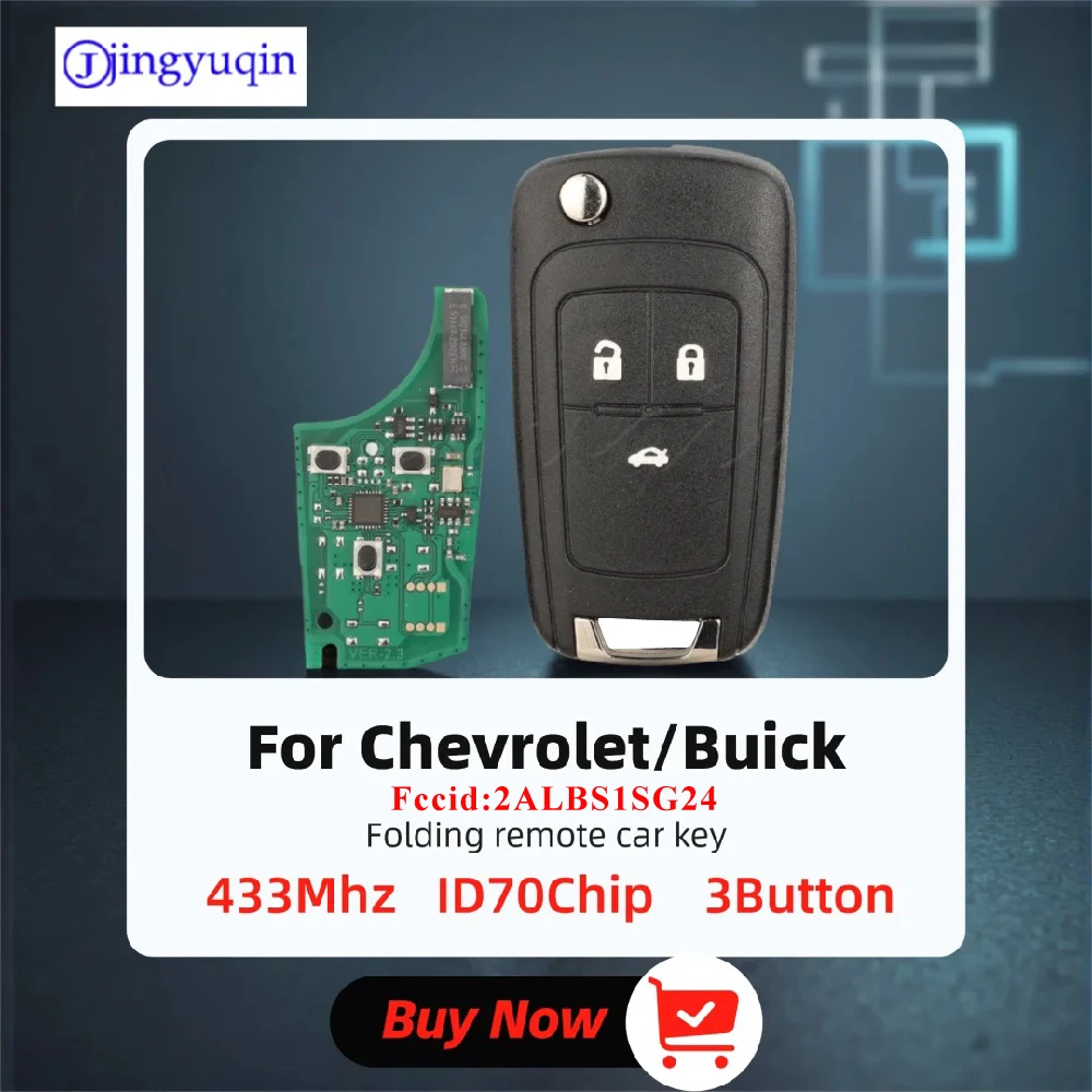 

jingyuqin Для Chevrolet Aveo Cavalier 2019-2020 433МГц ID70Chip Fccid：2ALBS1SG24 3-кнопочный складной ключ-пульт для автомобиля