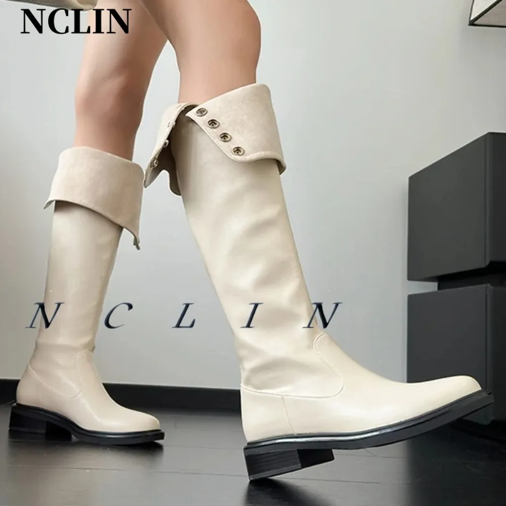 

NCLIN New Women Knee High Boots Thick High Heeled Warm Autumn Winter Long Shoes Woman High Quality Sexy Motorcycle Boots