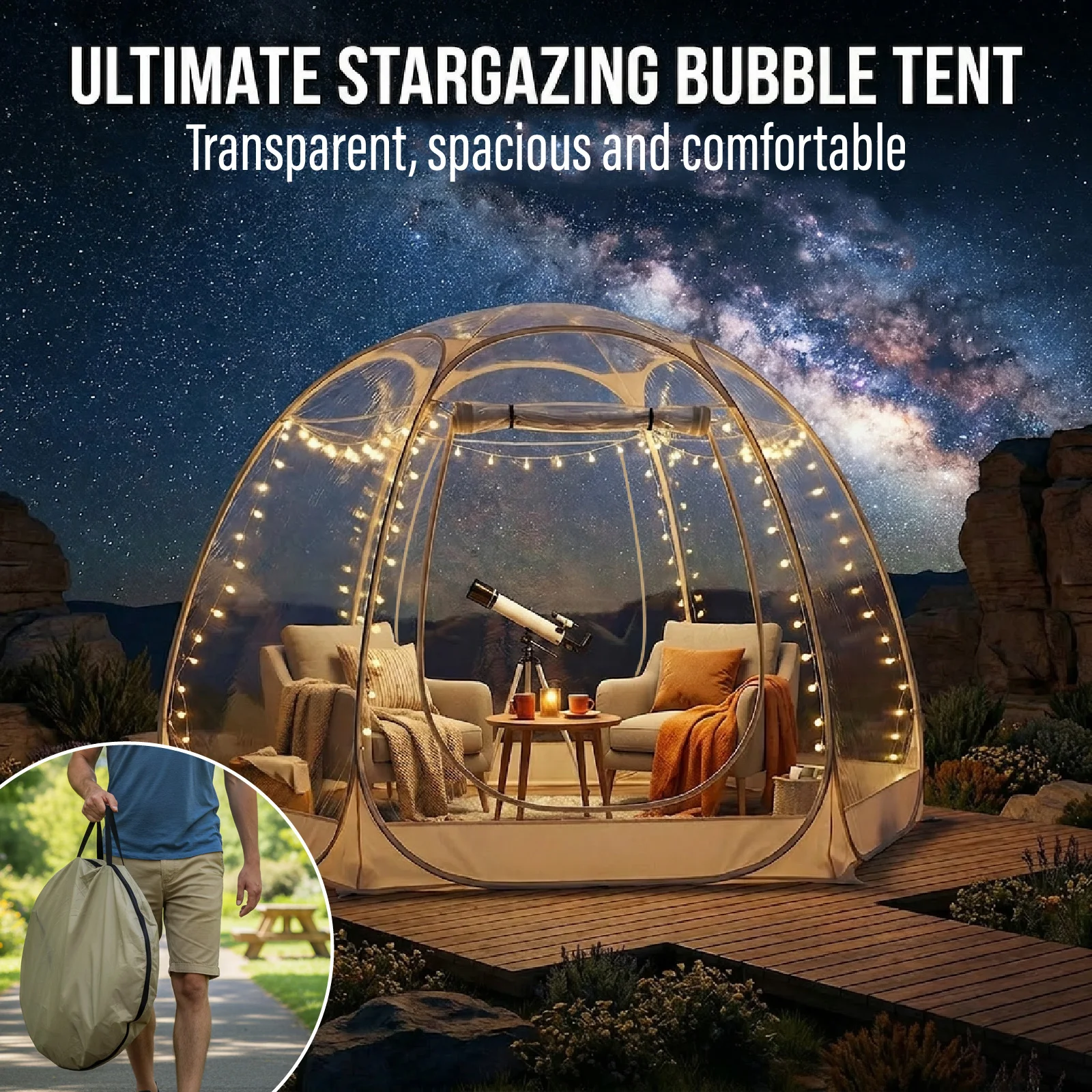 

Быстросборный надувной шатер-тент для кемпинга, ветрозащитный, морозостойкий, из ПВХ, с гирляндой для создания атмосферы ночью