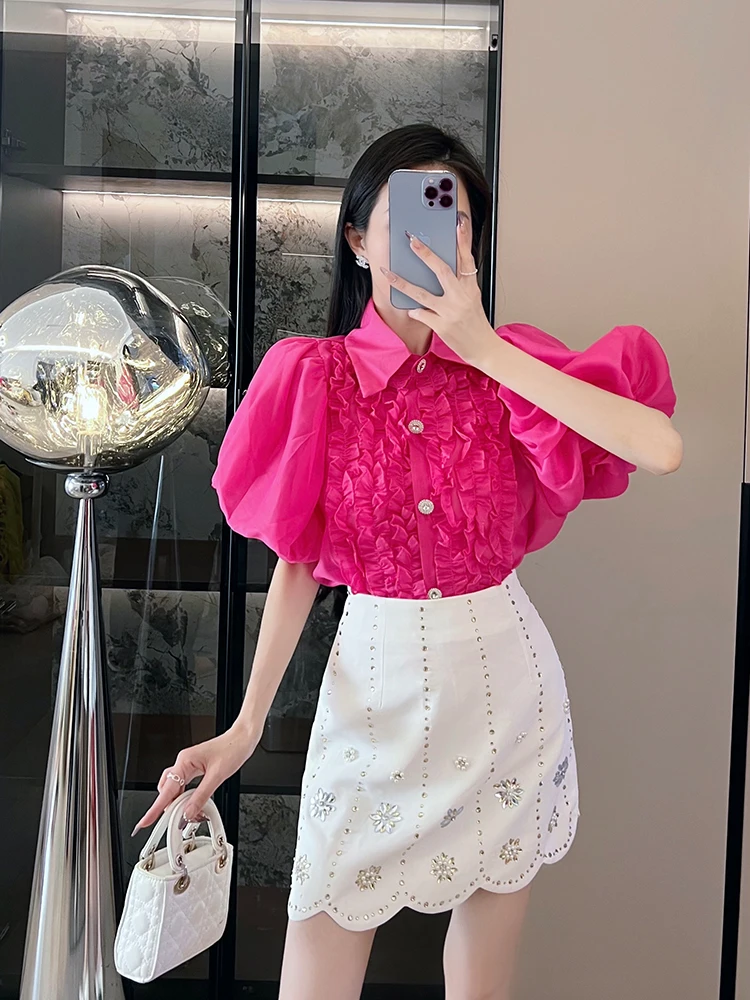 

Новое весеннее поступление, женская высококачественная блузка Bubble Sve и комплект юбки Ele Faionable Clete Ensemble