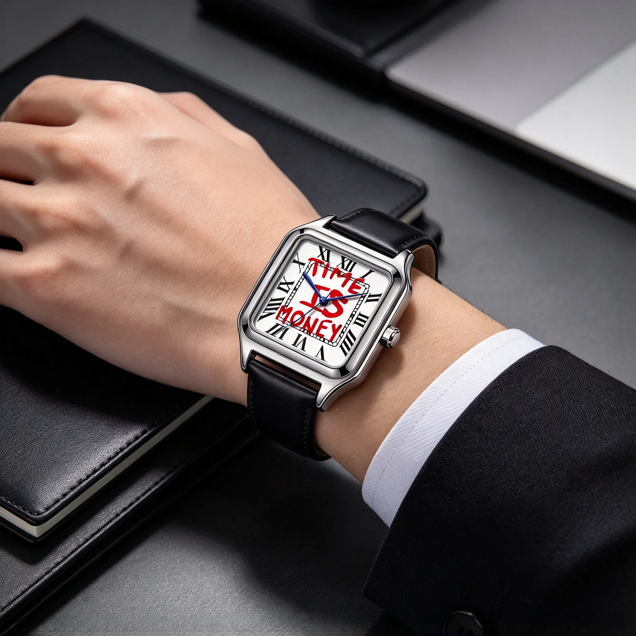 Fuck9.5 Fashion Lightweight Luxury Black Leather Watch Art Square Quartz Watch Personalized Creative Dial