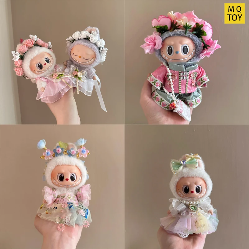 

Для одежды Labubu, набор обручей для волос с весенним цветком и феей-комплект аксессуаров для одежды и юбки ручной работы с цветком ханьфу