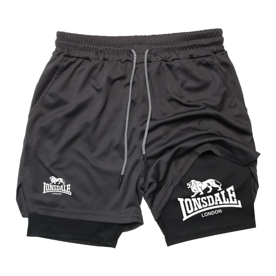 Impressão 2 em 1 shorts de corrida para homens ginásio treino shorts de compressão com bolso do telefone toalha loop verão esporte atlético activewear