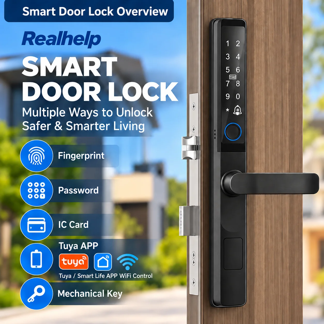 Image of Europäisches Smart-Türschloss Tuya WiFi Fingerabdruck Passwort IC-Karte APP-Entsperrung Kompatibel 85mm 92mm Mehrpunkt-Schloss