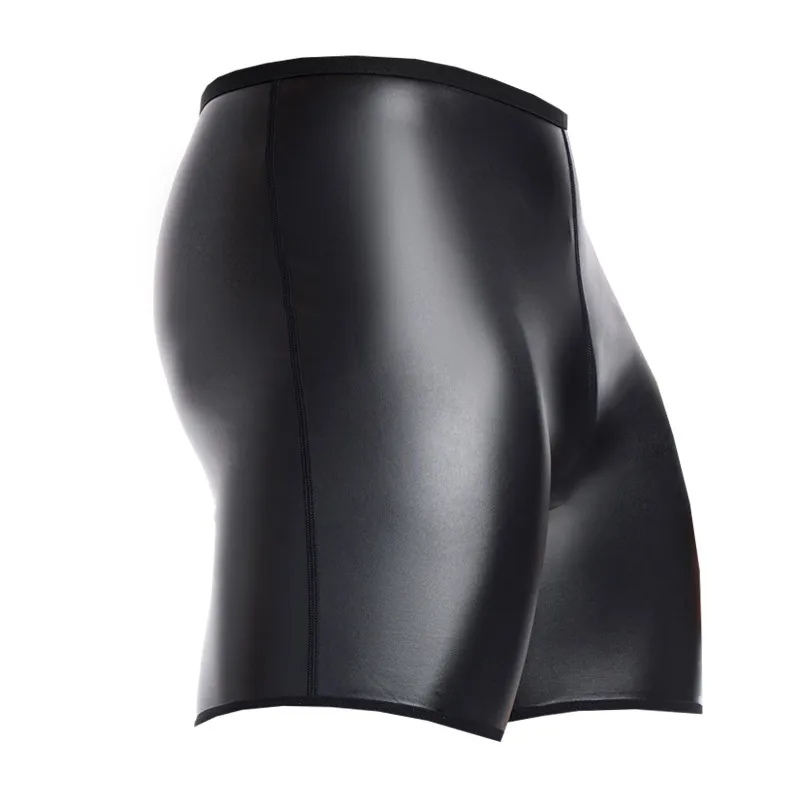 Men elastic shaper leather shorts, glossy finish, slimming, Hip-hop punk style, motorcycle, windproof and waterproof tight pants