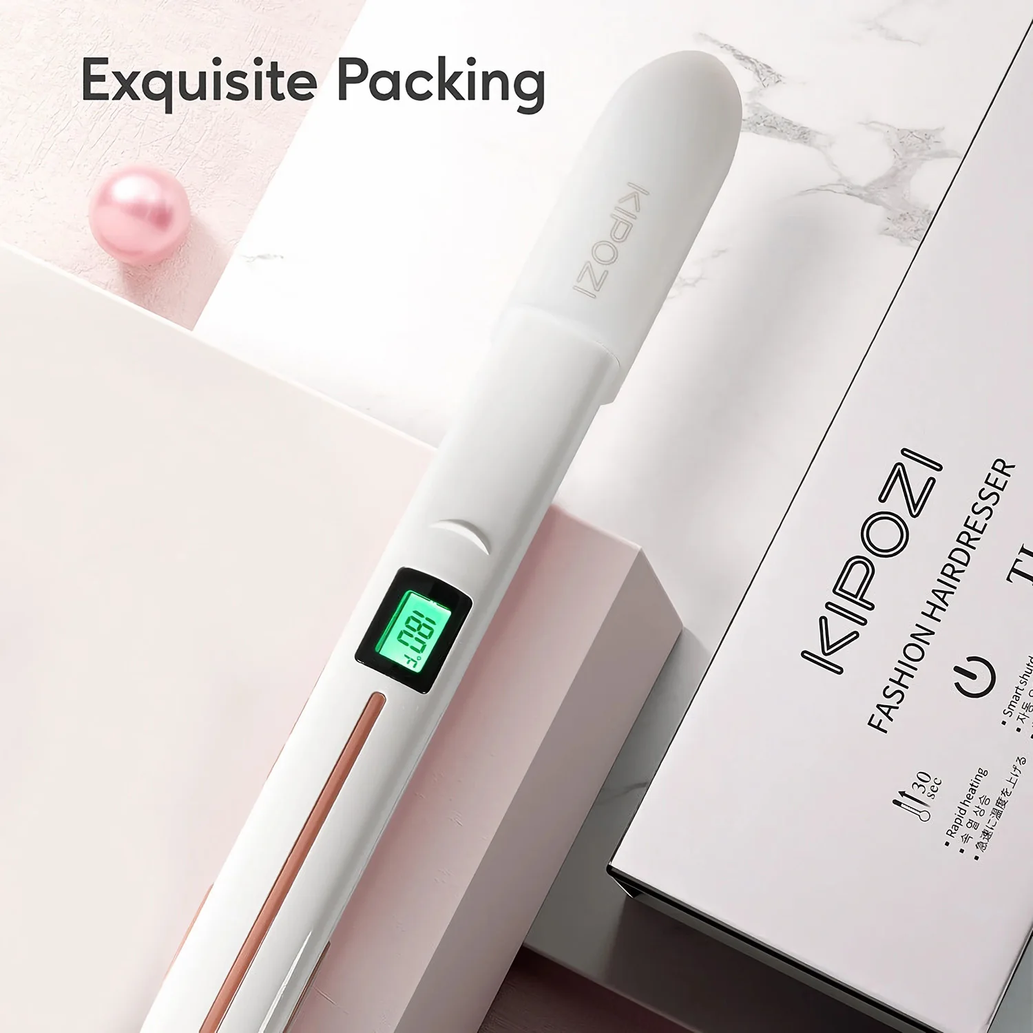 2025 KIPOZI المهنية التيتانيوم حديد مسطح مكواة فرد الشعر مع شاشة الكريستال السائل الرقمية الجهد المزدوج التدفئة الفورية الشباك الحديد