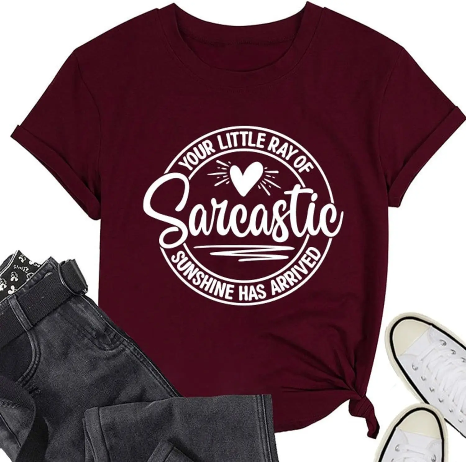 

Your Little Ray of Sarcastic Sunshine Has Arrived Shirt for Women Funny Graphic Tees Short Sleeve Tops