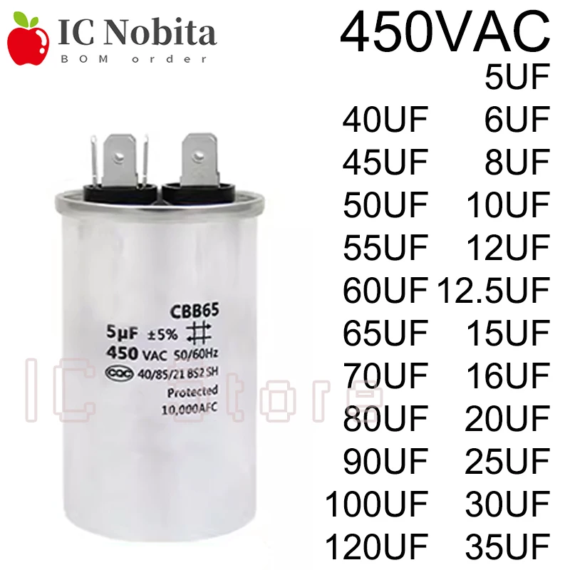 

1PCS CBB65 450VAC Air Conditioning Compressor Starting Capacitor 5UF 6UF 15uF 20uF 25uF 30uF 35uF 40uF 45uF 50uF Motor Capacitor