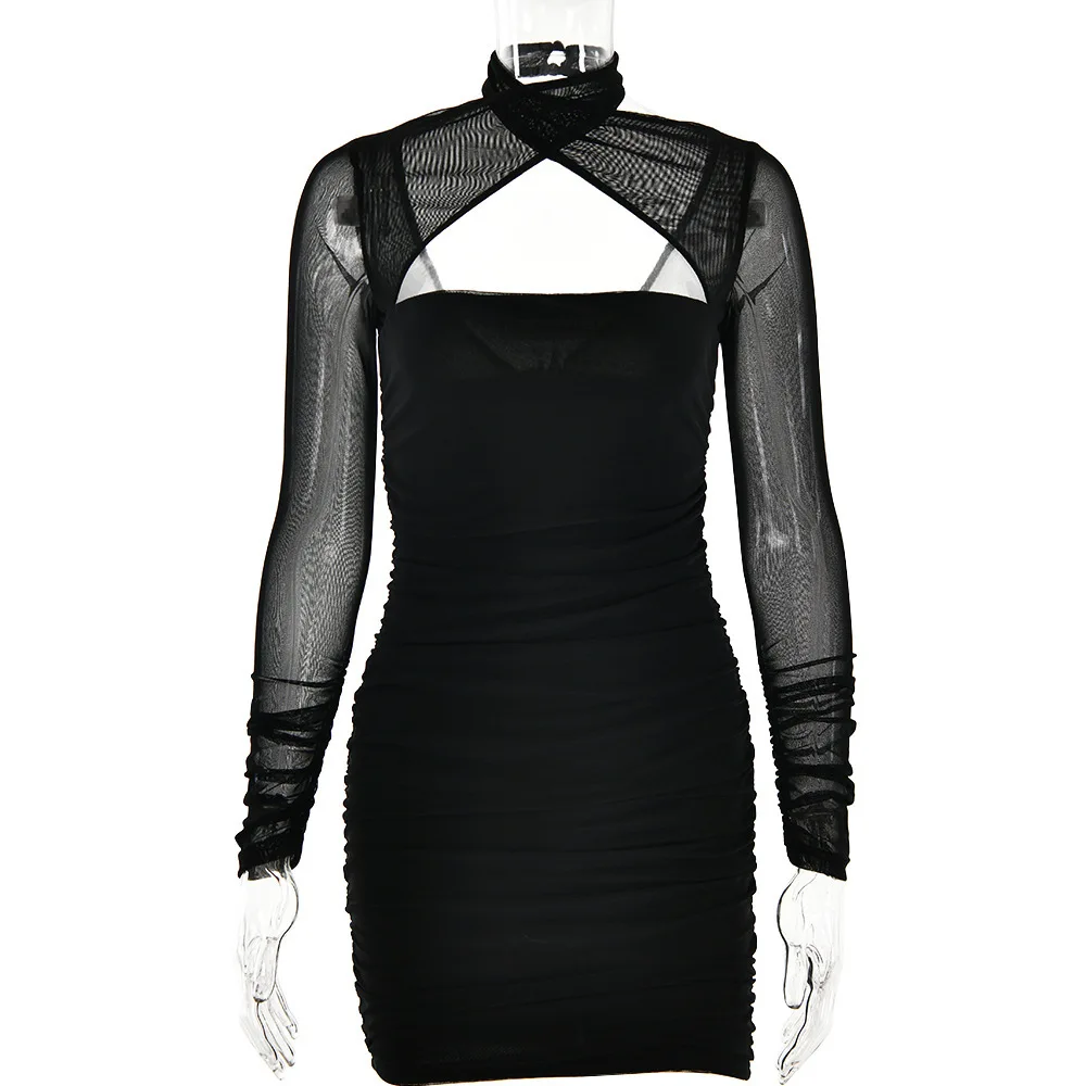 2025 verão novo halter pescoço fora do ombro para mulheres moda sexy manga longa sem costas bodycon vestido