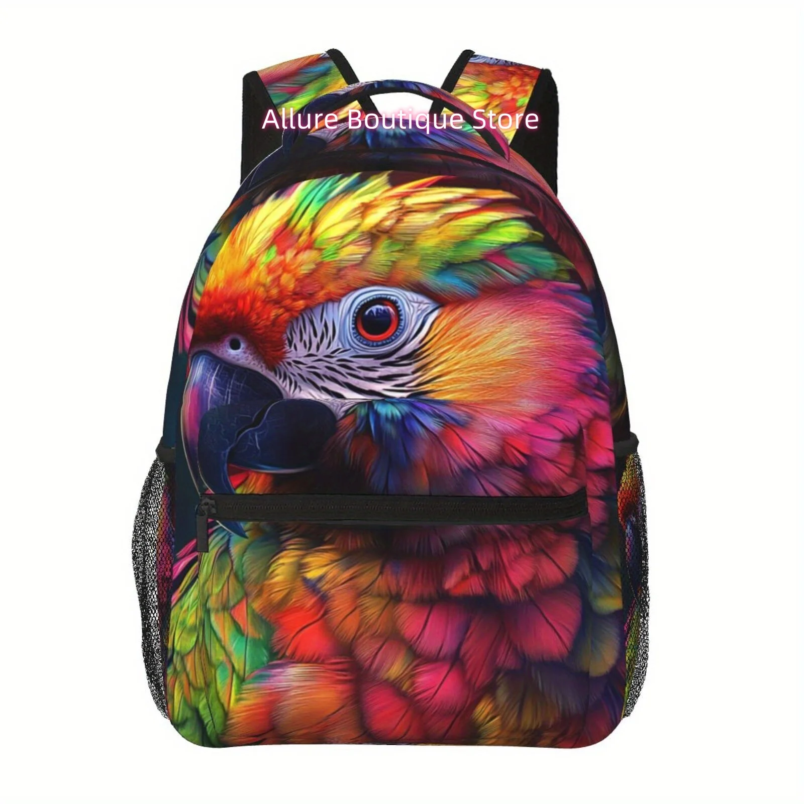 Colorful parrot pattern, full-color printed casual sports backpack, multi-functional lightweight backpack for male and female st