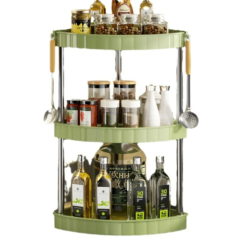 Kitchen Spice Rack Shelf Countertop Corner Multifunctional Seasoning Supplies Rack Saving Spice Rack Organizer with Hooks