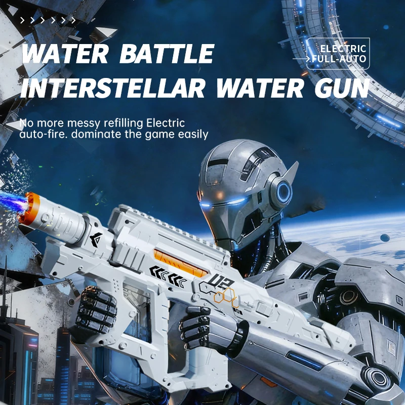 Full Auto Water Gun Led Flash Linkage Mechanical Design Large Water Tank Blaster Rechargeable for Outdoor Water Battle Toy