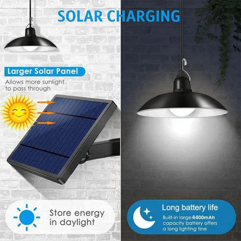 Imagem -06 - Double Heads Solar Pendant Light Exterior e Interior Impermeável 60 Led Lâmpada com Interruptor de Puxar Iluminação para Jardim Luz de Inundação