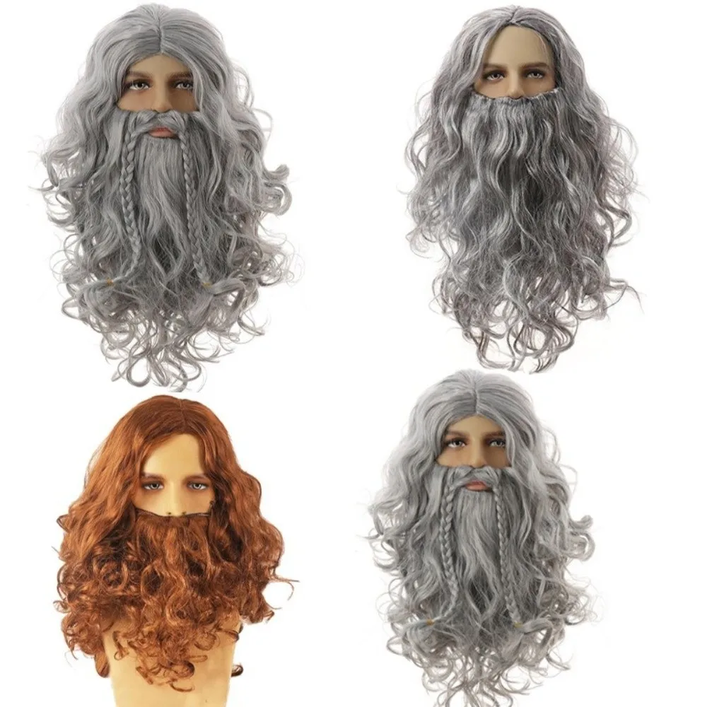White Beard Santa Claus Beard Wig Full Set Long Curly Hair Santa Beard Wig European Style Holiday Decoration Beard And Wig Set