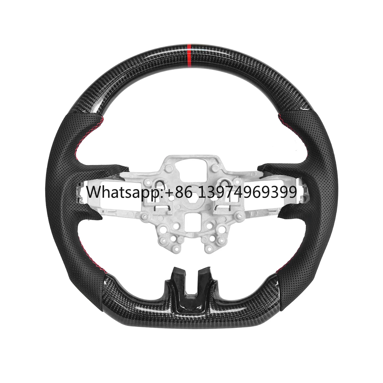 Carbon Fiber Steering Wheel D-shape Flat Bottom with Perforated Leather for Mustang EcoBoost/GT/Shelby GT350/GT350R 2018-2023