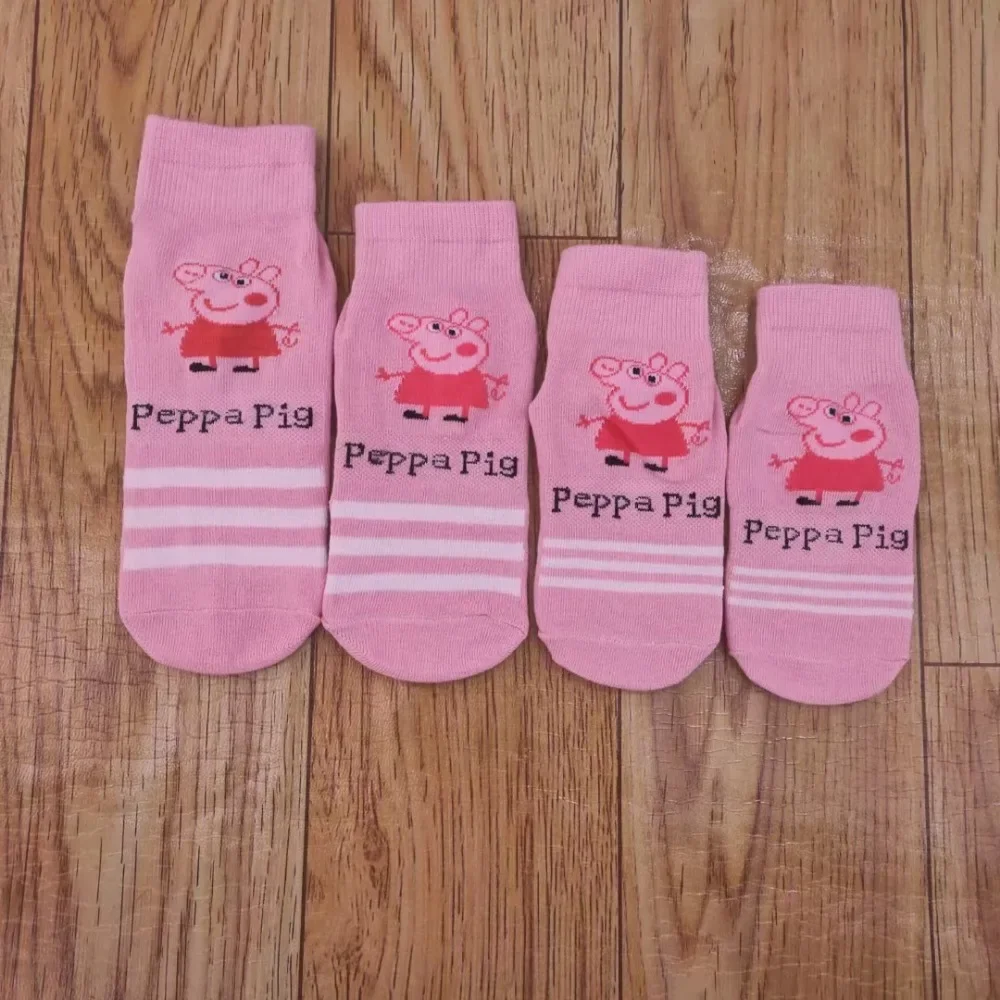 Chaussettes en coton Peppa Pig pour enfants, mi-mollet, dessin animé Kawaii, cadeaux pour filles, automne, hiver, 3 à 18 ans, 50 paires