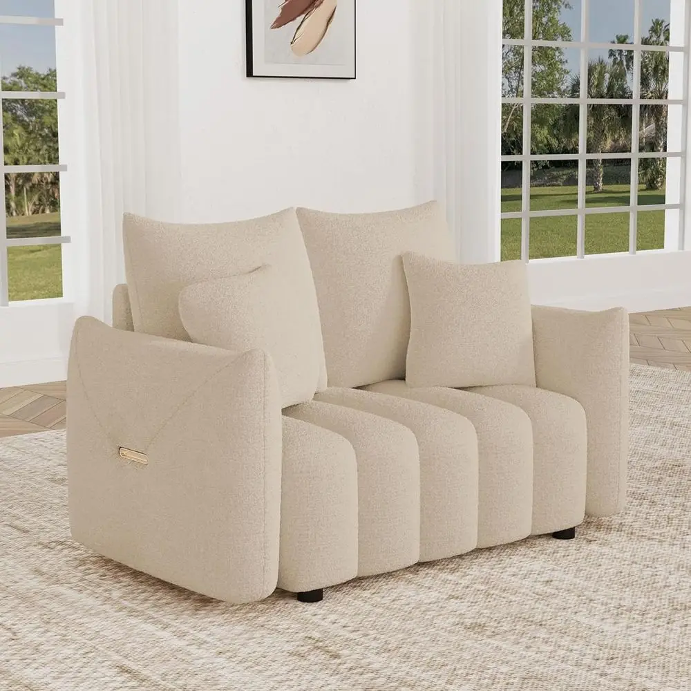 

Большой двухместный диван Cloud, глубокое сиденье для максимального комфорта, обивка из светло-коричневого букле для гостиной, спальни, офиса