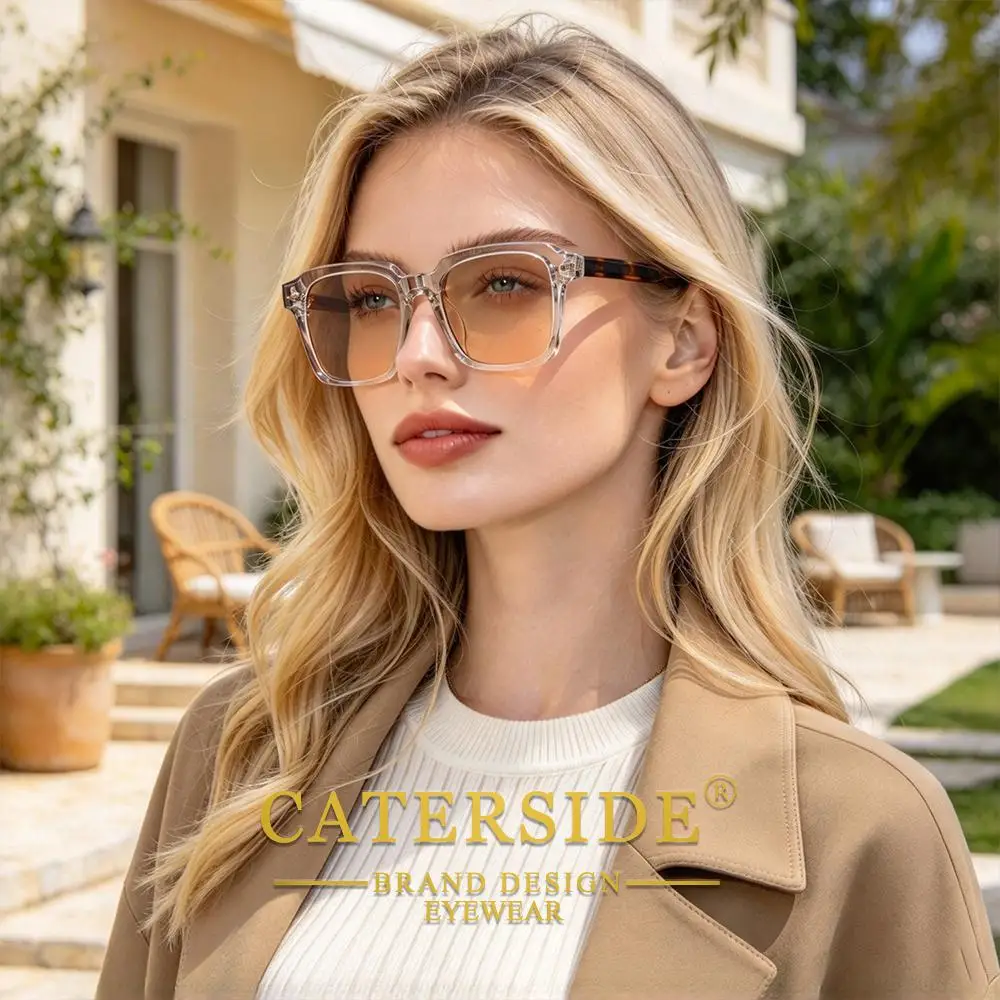 CATERSIDE Men Fashion Sunglasses Square Design Propionate Pin Temple Glasses Women Outdoor Travel Street shopping Eyewear