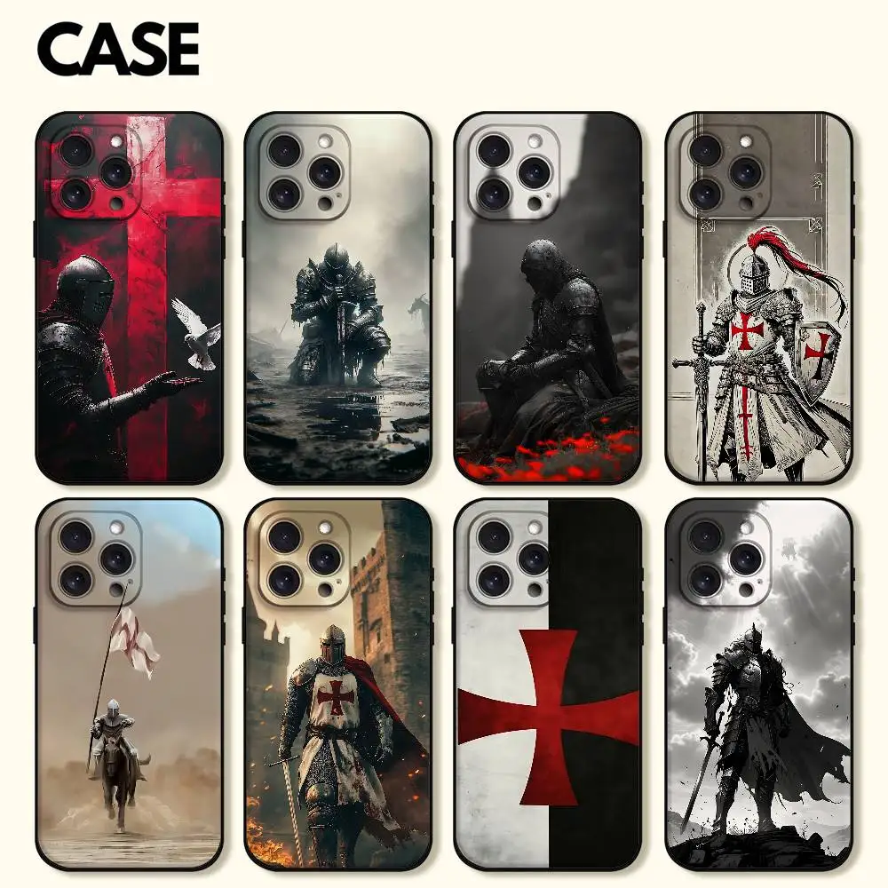 Templar Knight جراب هاتف آيفون 17 16 15 11 13 14 برو ماكس 7 8 زائد X Xr Xs ماكس 12 البسيطة غطاء قذيفة سوداء #1