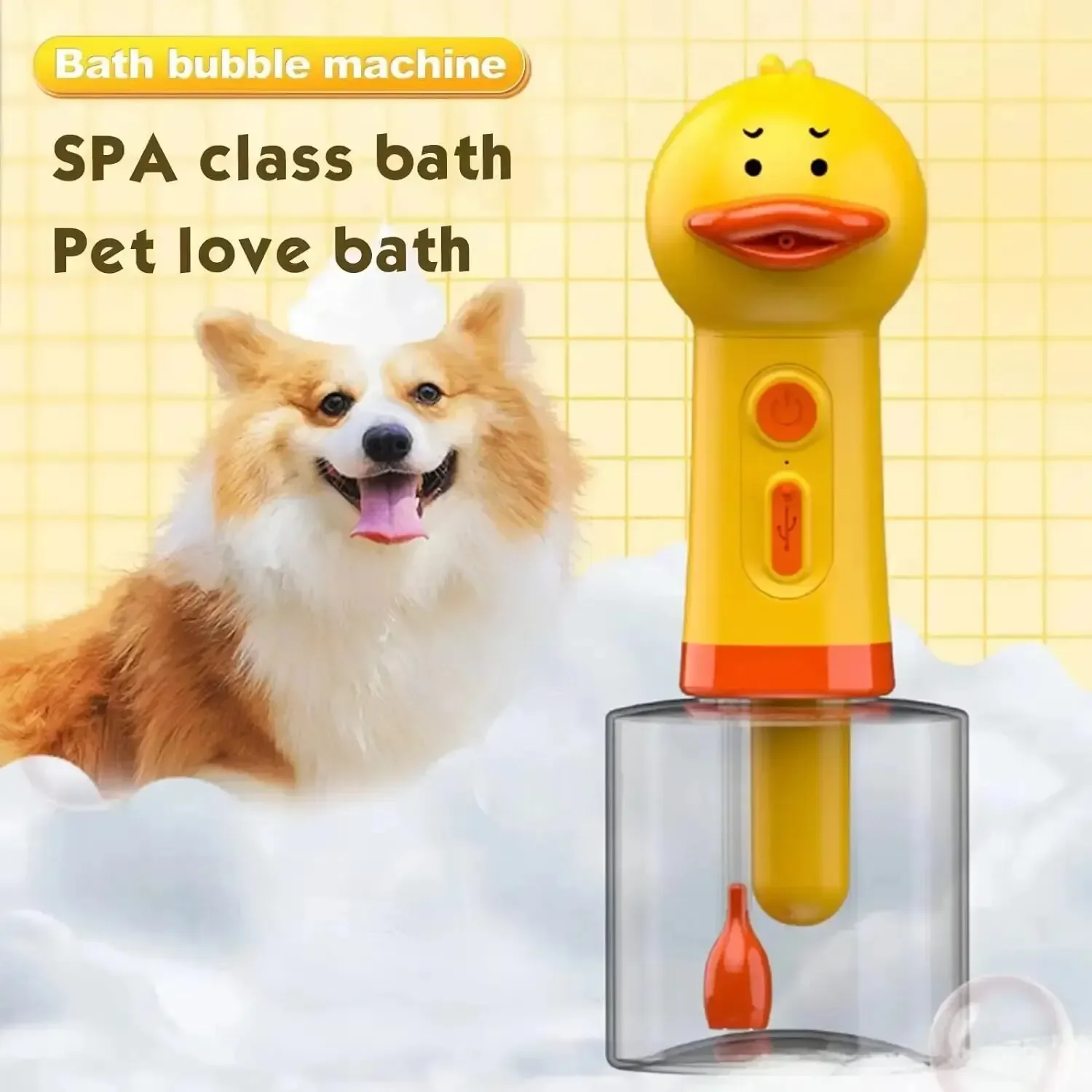 

Yellow Duck Pet Cleaning Bathing Electric Foam Machine Usb Charging Automatic Soap Dispenser Foam Machine Pet Accessories