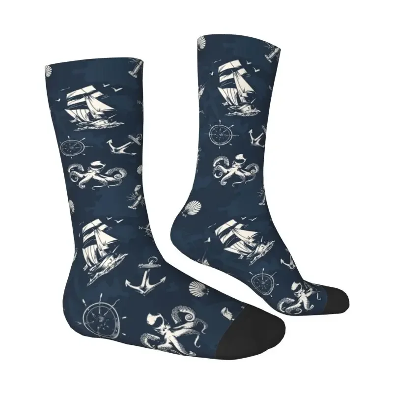 Vintage Nautical Symbol Dress Sock Men Women Male Breathable Funny Novelty Sailor Anchor Compass Crew Socks