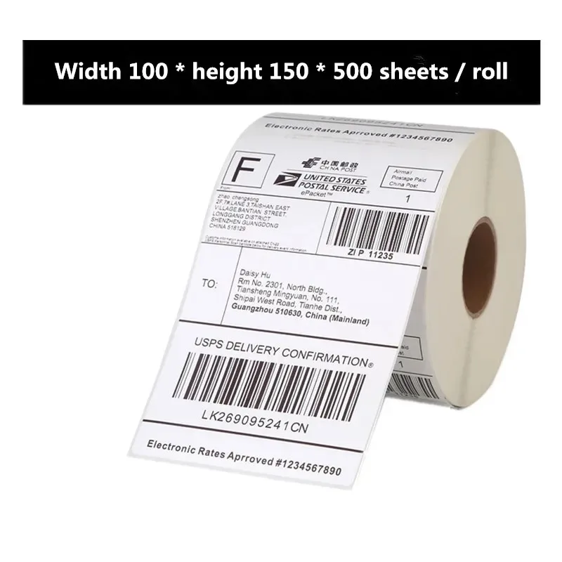 

4 * 6" Shipping Label Printer Thermal Sticker Express Waybill 100 * 150mm * 500 Sheets /roll Waterproof /Oil Proof