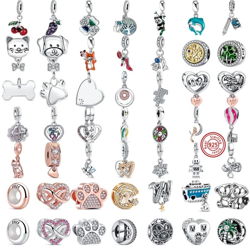 

925 Sterling Silver Pet Cat Dog Bone Infinity Heart Puzzle Globe Friendship DIY Bead Fit Original Pandora Charm Bracelet Jewelry