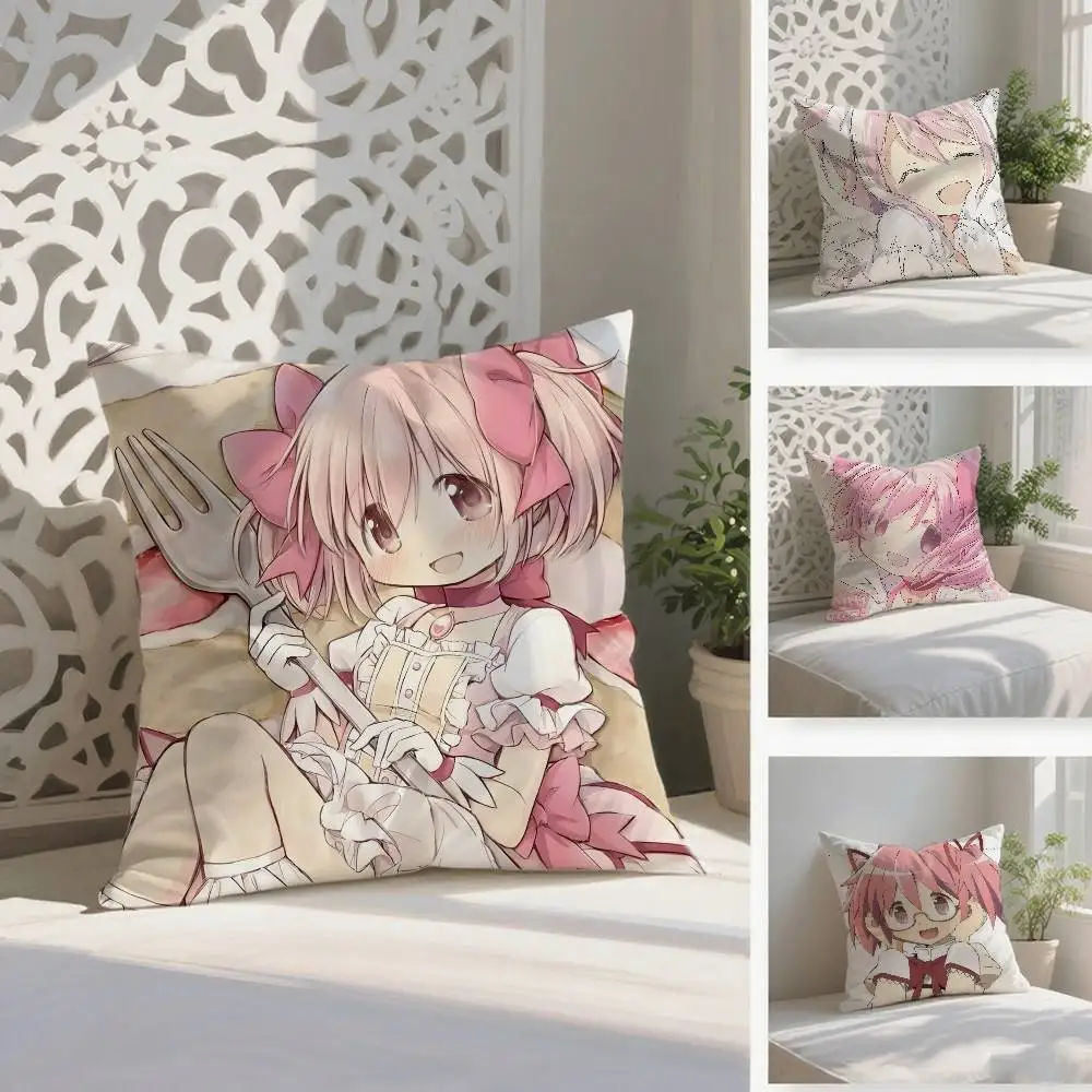 Anime M-Madoka M-Magica Pillow Case Anti-dustmite Pillowcase Invisible Zipper Silky Short Plush Sofa Cushion Cover