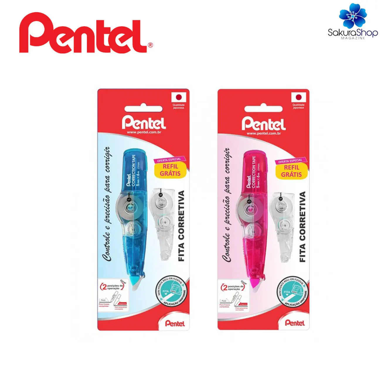 5mm x 6M Retractable Corrective Tape PENTEL + FREE Refill 2 Units